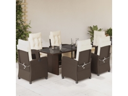 Juego de comedor de jardín de 7 piezas con cojines de mimbre marrón de DKD Home Decor