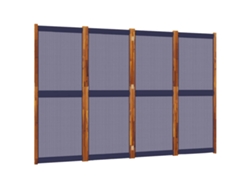 Biombo separador de ambientes, 4 paneles, 280 x 180 cm, Textilene azul y madera, Dec030859