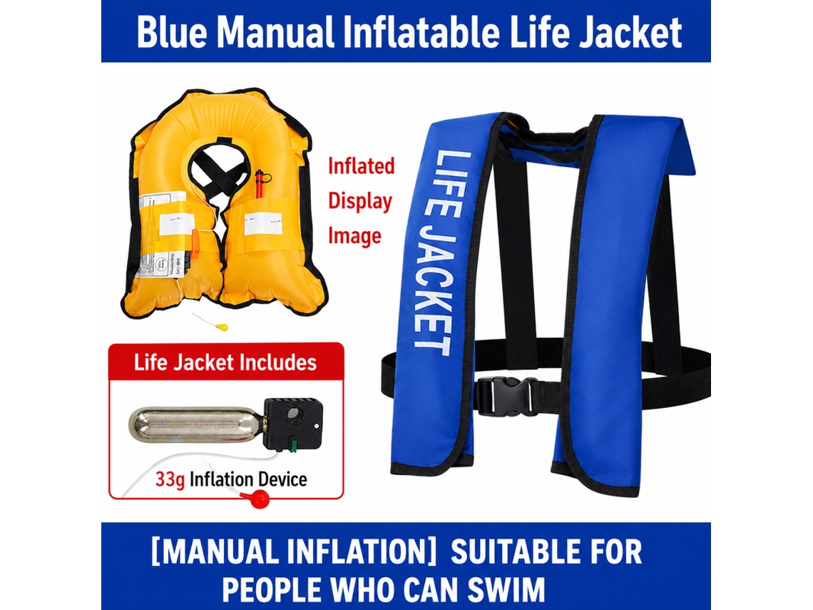 Chaleco Salvavidas Inflable Manual Azul Portátil Para Pesca Náutica Y Seguridad En Viajes En Barco