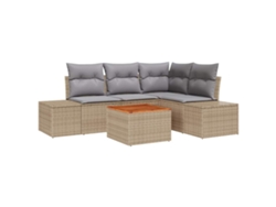 Conjunto de sofá de jardín de 5 piezas, mimbre beige y gris claro, EXCLUSIVO DE MAISON