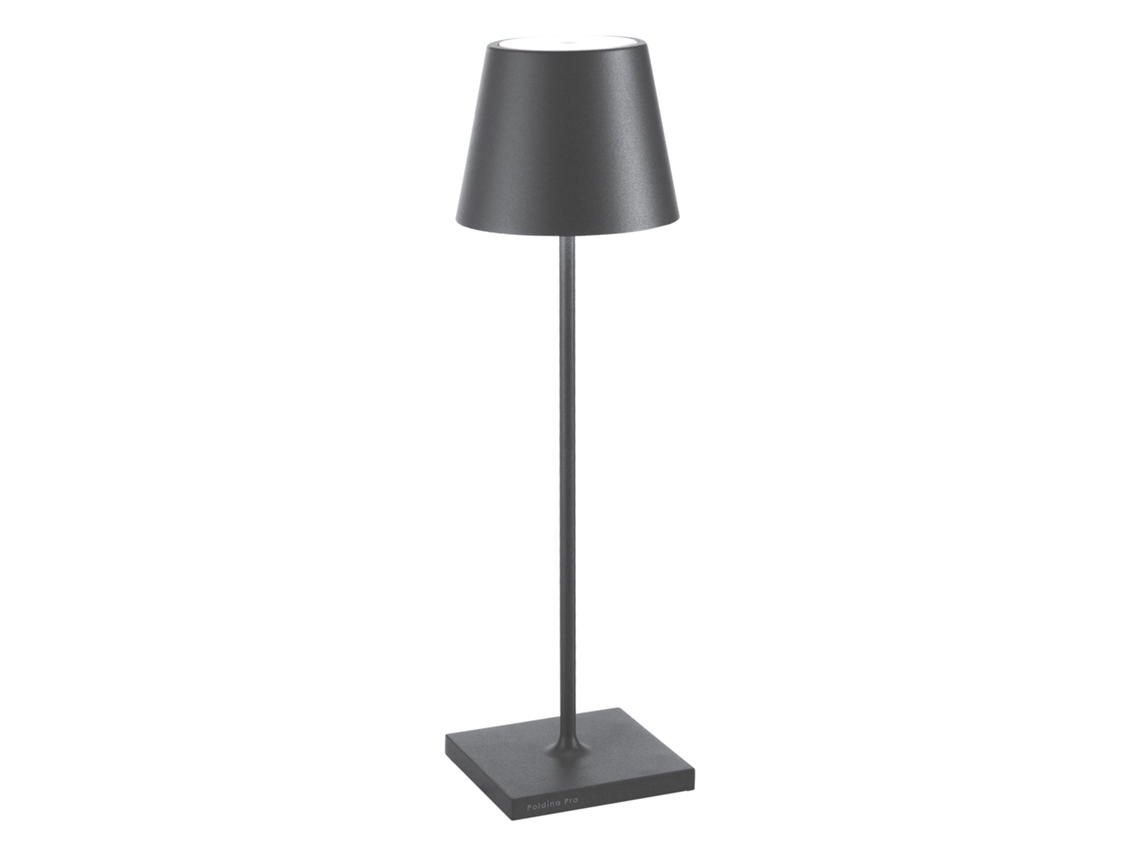 Lámpara de mesa LED Zafferano Poldina Pro gris oscuro, recargable, regulable, hasta 12 horas de duración de la batería, clasificación IP65, para uso en exteriores.