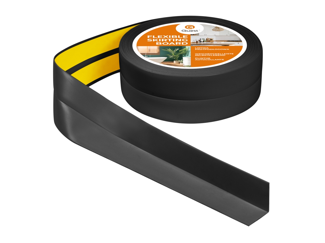 Rodapié Pvc Autoadhesivo Flexible 40 X 40 Mm, Negro, 5 Metros