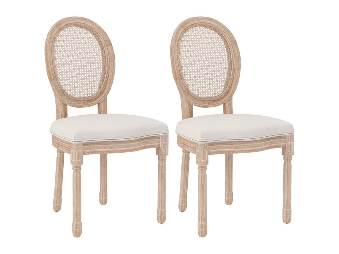 Juego De 2 Sillas De Comedor, De Ratán Sintético Con Patas De Madera, Color Blanco/crema.