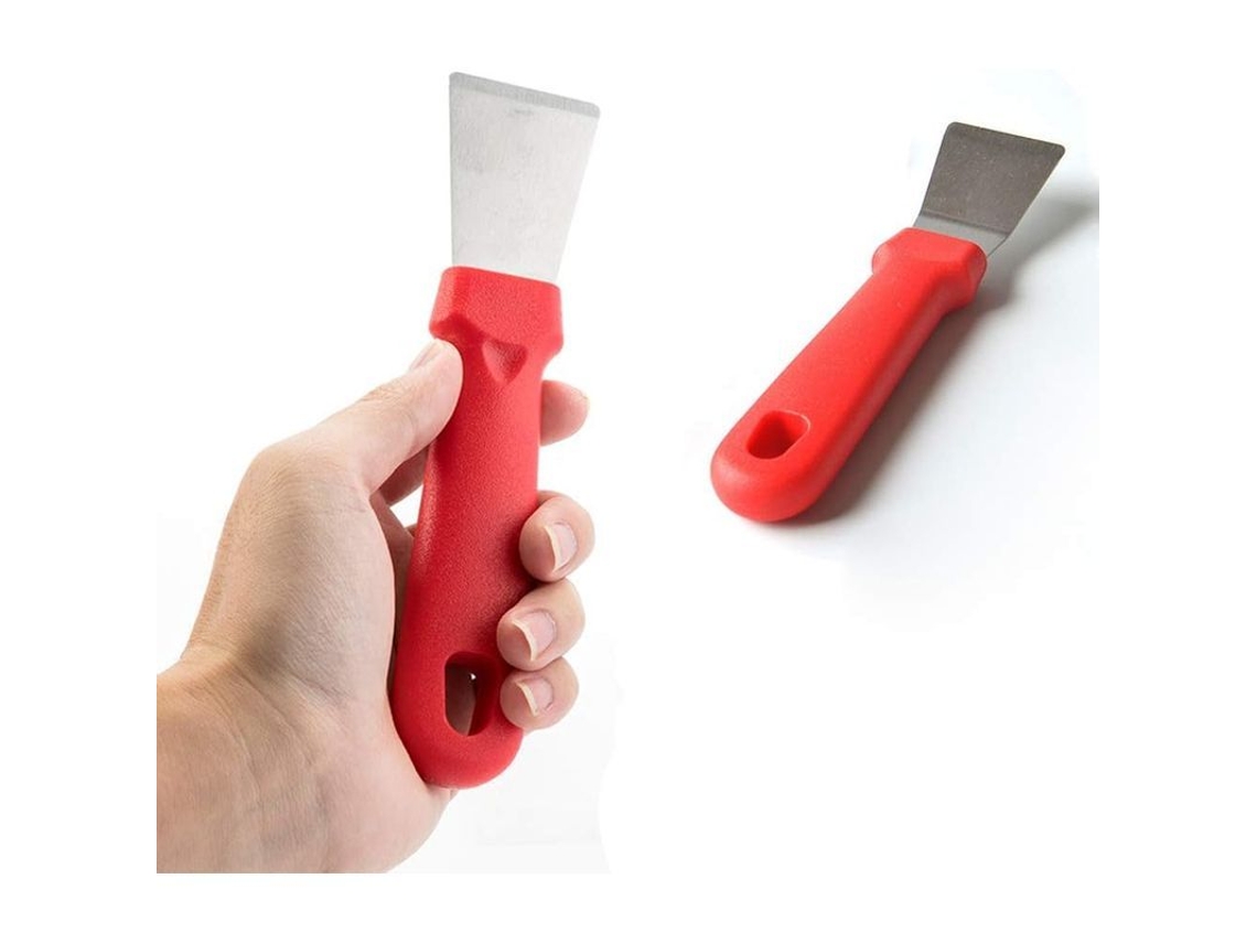 Raspador De Limpieza Para Horno, Vitrocerámica, Placa De Inducción, Acero Inoxidable Y Plástico, Rojo, 2 Piezas (recto + Curvo)