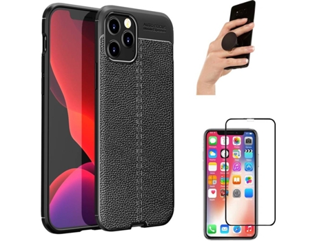 Carcasa + Protector + Popsocket iPhone 12 Pro Max Rugged Leather Negro