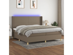 Cama Box Spring Colchón Y Luces Led Tela Gris Taupe 200x200 Cm