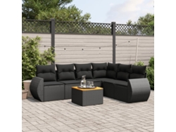 Conjunto de sofá de jardín de 7 piezas con cojines, ratán negro, Dkd Home Decor