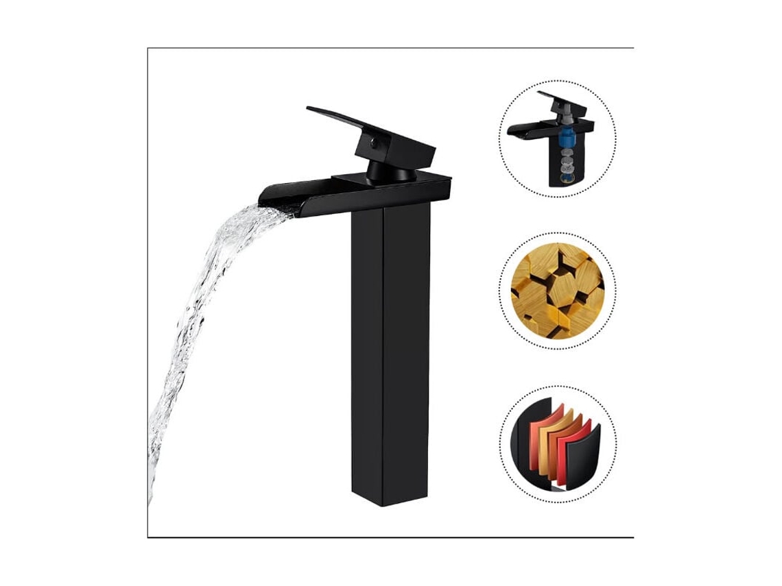 Grifo de lavabo de cascada alta, grifo de lavabo cuadrado de latón con selección de agua fría y caliente, G3/8
