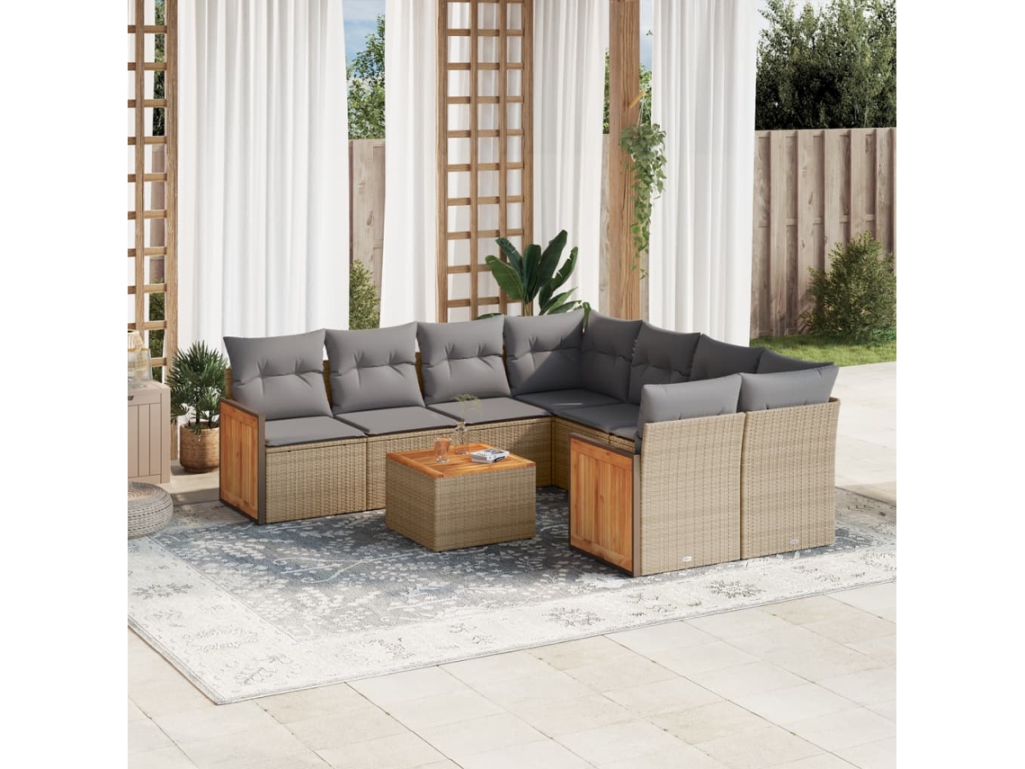 Conjunto de sofá de jardín de 9 piezas con cojines, mimbre sintético beige, Dkd Home Decor