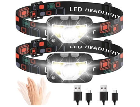 Linterna frontal LED de 1200 lúmenes con sensor de movimiento de 8 modos, luz blanca y roja, faro impermeable para correr, andar en bicicleta, CHRO...