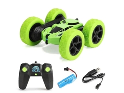 (Verde) Coche de control remoto de cuatro ruedas con luces, rotación de 360 grados y alta velocidad.