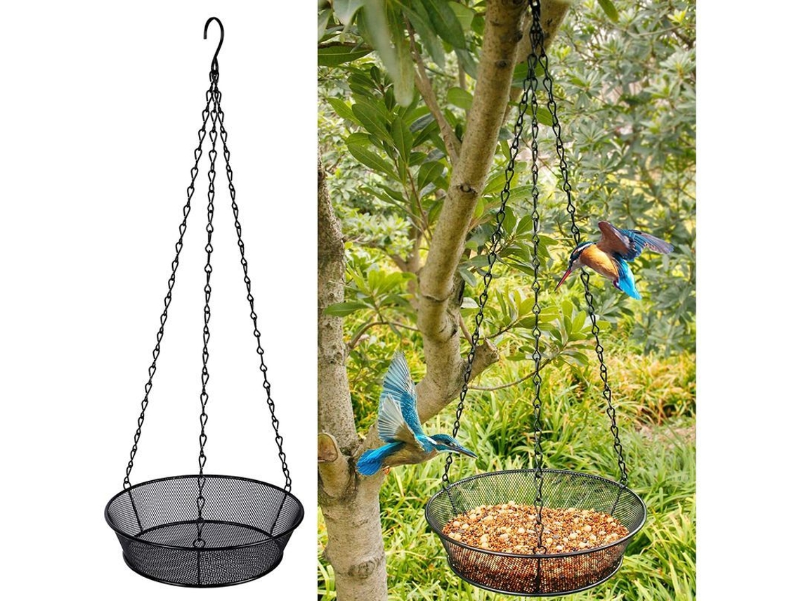 Comedero metálico colgante para pájaros con malla, comedero para pájaros de exterior para jardín y patio.