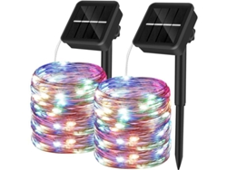 Guirnalda De Luces Solares Para Exteriores De 12 M, 100 Led, 8 Modos, Ip65, 2 Unidades, Multicolor, Ideal Para Jardín, Fiestas Y Bodas.