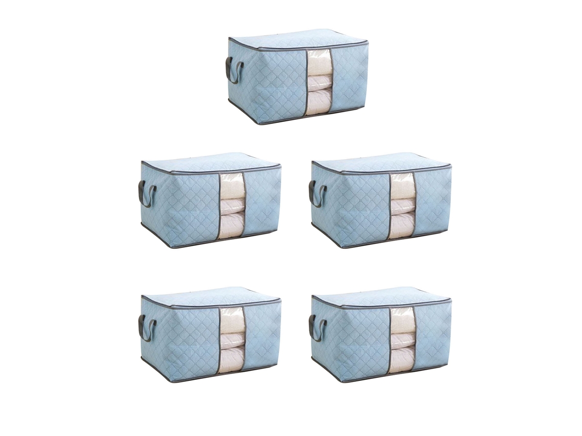 5 Bolsas De Almacenamiento Grandes, Azules, Plegables, De Tela No Tejida Y Resistentes Al Polvo Para Ropa Y Edredones.