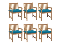 Sillas de jardín DKD Home Decor de 6 piezas con cojines azul claro, teca maciza