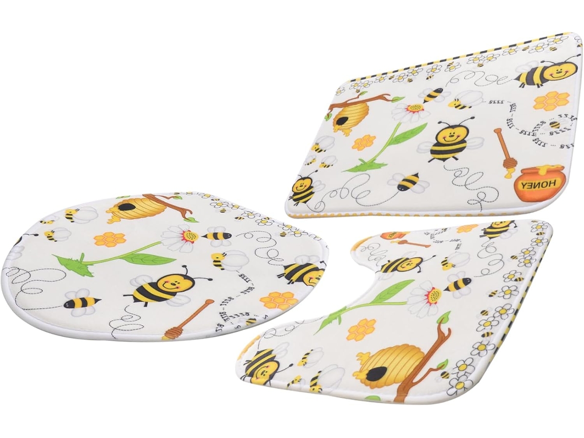 1 Juego De Alfombrillas Antideslizantes Para Inodoro Y Baño Con Diseño De Abeja.