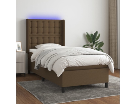 MAISON EXCLUSIVE Cama con somier y colchón LED 90 x 190 cm tela marrón oscuro