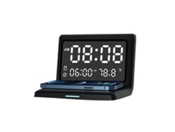 Reloj despertador digital Baok con carga inalámbrica, 15W, ajustable, de tela, con carga USB para escritorio de oficina.