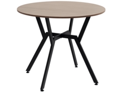Mesa De Comedor Redonda De Estilo Industrial Con Tablero De Madera Y Estructura De Acero, 90 Cm De Diámetro, Color Marrón.