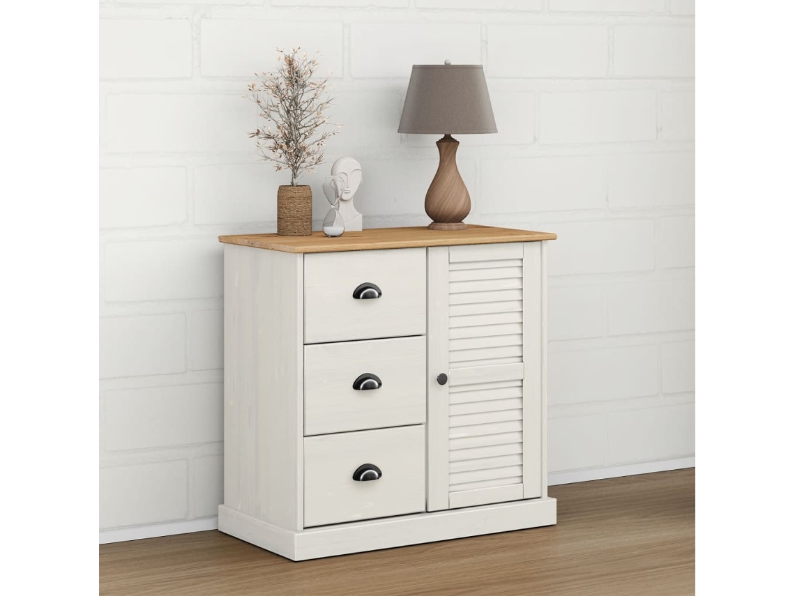 Aparador Con Cajones Vigo Madera Maciza Pino Blanco 78x40x75 Cm