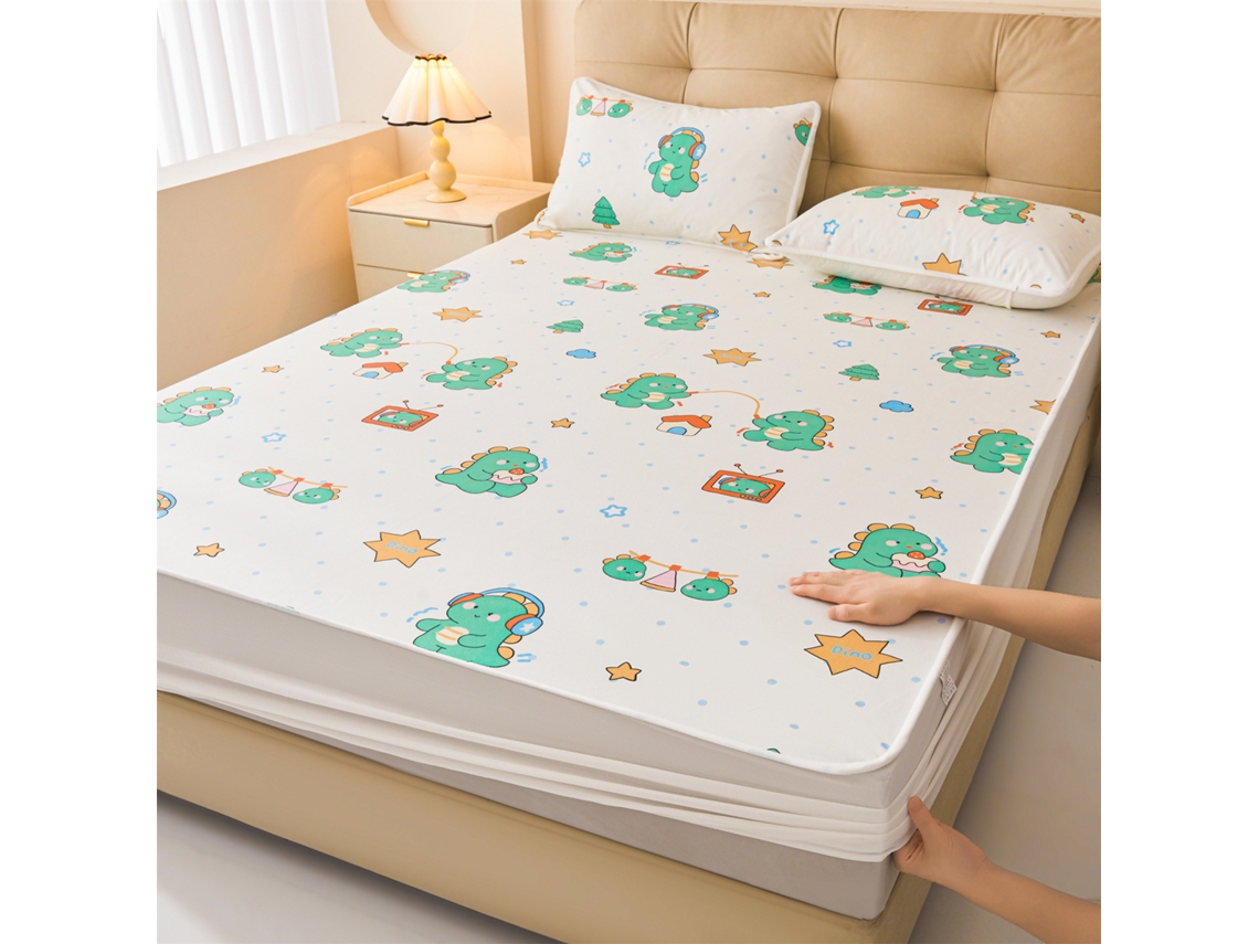 Protector De Colchón Impermeable Czhhmart Con Diseño De Dibujos Animados. 180 Cm X 200 Cm (con Un Par De Fundas De Almohada). Dinosaurio.