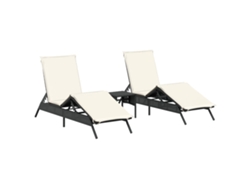Conjunto de 2 sillones de mimbre con mesa, color negro, EXCLUSIVO DE LA CASA