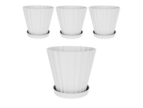 Macetas para Plantas PLASTIKEN Redonda con Platos Incluidos (4 Un - 5L - Blanco - 22 x 22 x 20 cm)