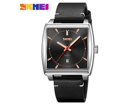 Reloj cuadrado, reloj de pulsera de cuarzo, reloj con correa de cuero con calendario automático, superficie negra con patrón de sol LUUCOZK
