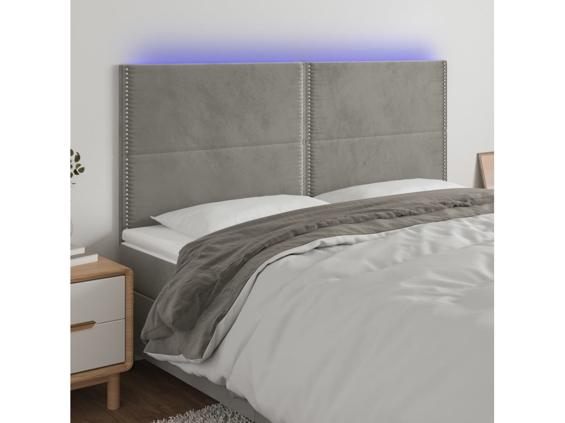 Cabecero Con Luces Led Terciopelo Gris Claro 200x5x118/128 Cm