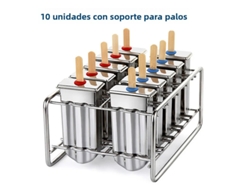 Máquina para hacer paletas heladas de acero inoxidable con soporte para helado y moldes para helado de frutas. MDUG (10 moldes)