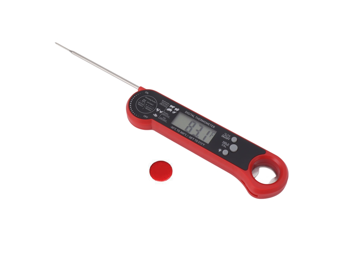 Termómetro Digital Para Carne Con Retroiluminación, Alimentación Por Gravedad, Sonda Plegable, Resistente Al Agua, Para Barbacoa Y Cocina, Color Rojo.