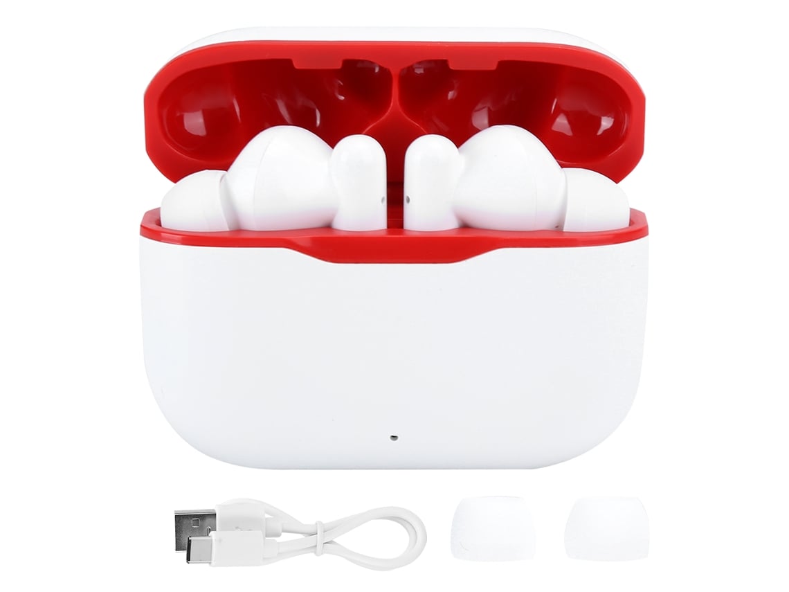 Fone De Ouvido Bluetooth 5.0 T06 Sem Fio True Wireless Earbuds Meio Intra-auricular Esportivo Branco Com Vermelho