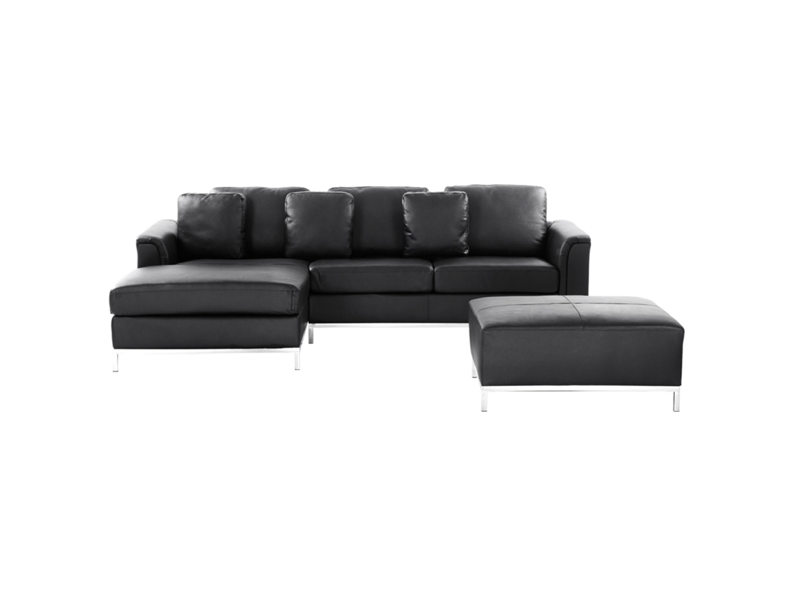 Sofá esquinero (D) con reposapiés BELIANI Oslo de Piel Negro 270x151x64