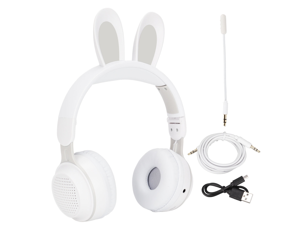 Auriculares Inalámbricos Bluetooth 5.0 Con Orejas De Conejo Para Niños Con Luz Led Blanca