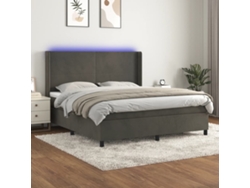 Cama Box Spring Colchón Y Led Terciopelo Gris Oscuro 180x200 Cm