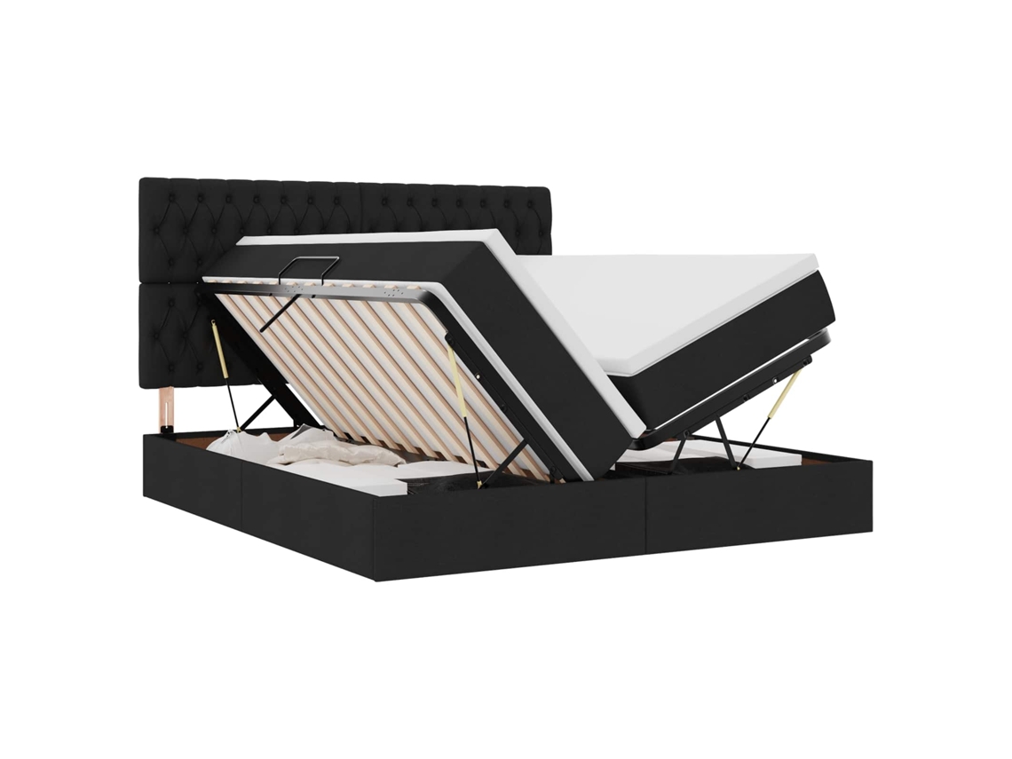 Maison Exclusive - Cama De Almacenamiento Led Con Colchón Negro 180 X 200 Cm Tela