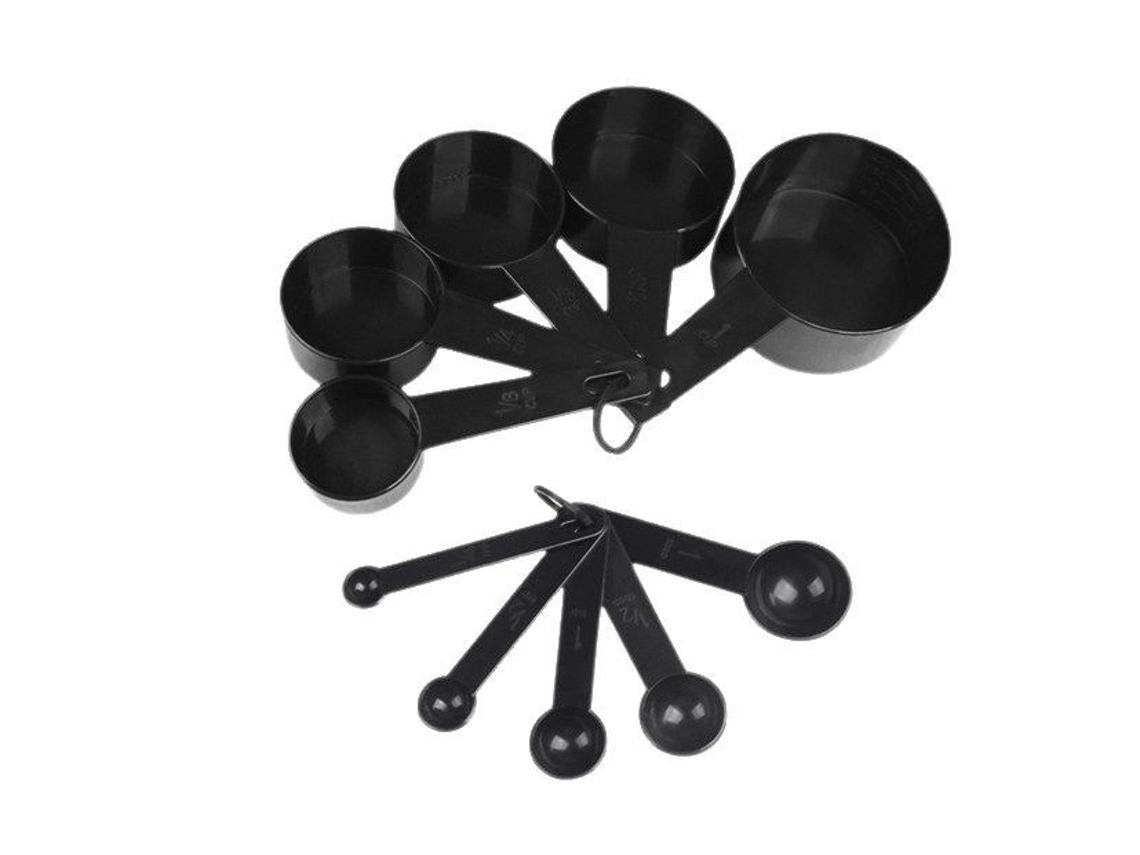 Kit de 10 tazas, cucharas y vasos medidores de PP negros para repostería Tommy01