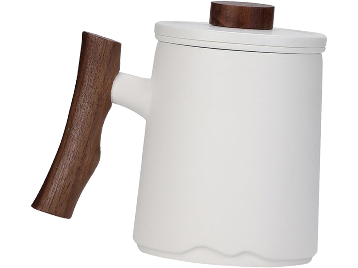 Taza De Té De Cerámica Con Filtro, 360 Ml, Mango De Madera, Taza De Infusión Práctica.