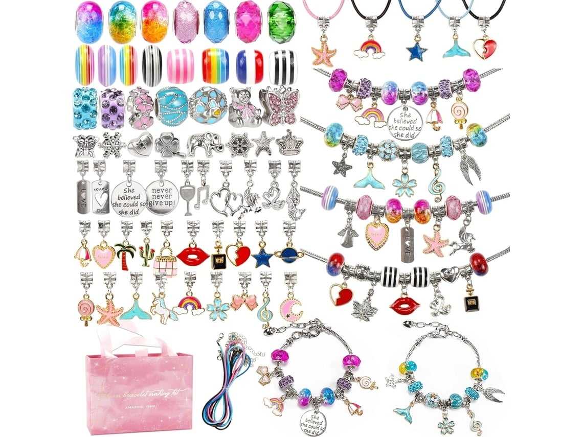 Conjunto 130 Peças Pulseiras – Contas, Enfeites, Correntes, Design Serpente, Diy Meninas, Presente Natal