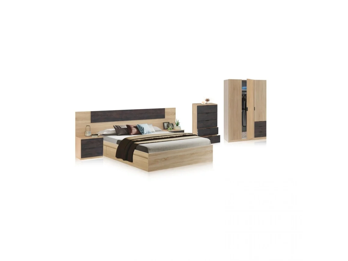 Dormitorio Akari 5C Max Roble Canadian - Óxido 196 x 37 x 156 cm