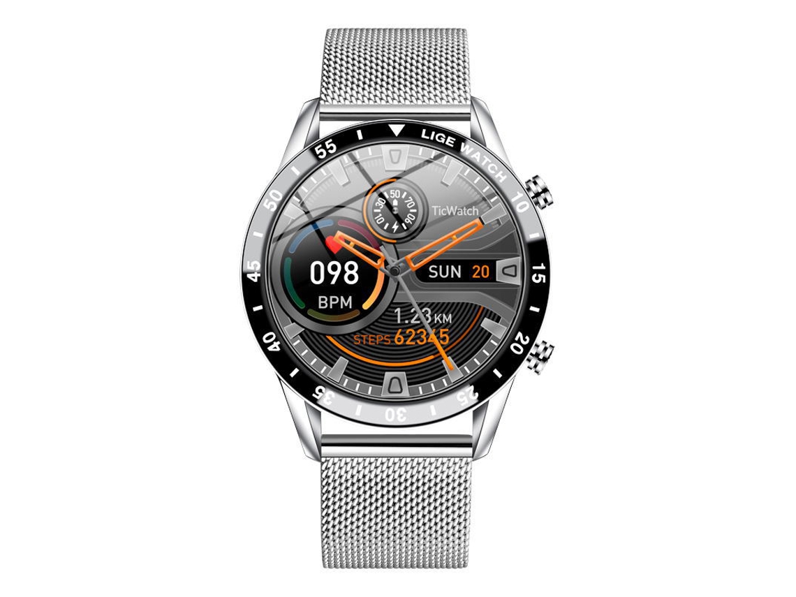 Smartwatch YIZHOOD TE408 con SMS y Llamadas 1.32'' Presión Arterial IP67 Resistente al Agua Plata