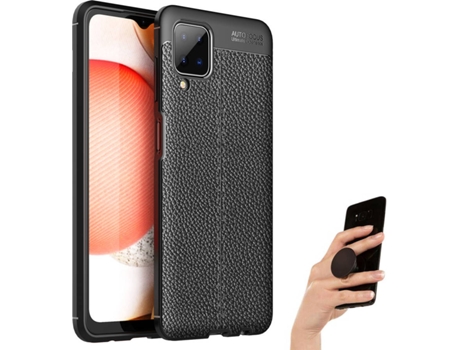 Kit Funda y Popsocket Samsung A12 Rugged Leather Negro