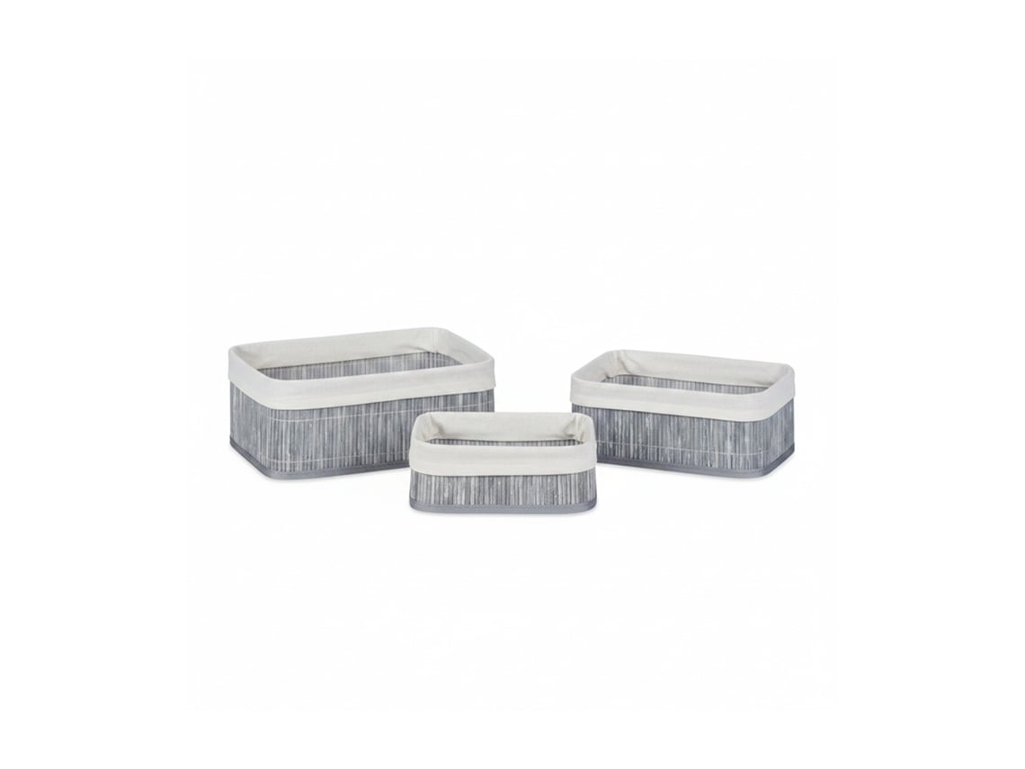 Conjunto De 3 Cestos Relaxdays, Revestimento Em Tecido, Bambu, Retangulares, Para Casa De Banho, Brinquedos, Cinza