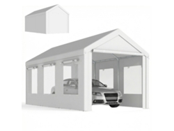 Tienda de garaje con protección UV30+, altura regulable, 6 ventanas, mosquitera, 3x6m, blanca.