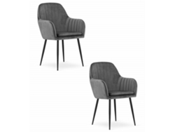 Silla De Comedor Juego De 2 Piezas Lugo Asiento Gris Oscuro, Piernas Negras, Asiento Y Respaldo Ergonómicos, Asiento De Tela De Terciopelo.