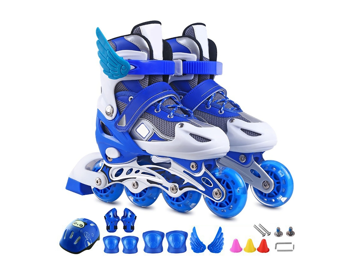 -patines En Línea Ajustables Para Niños Con Ruedas Iluminadas Resistentes A Impactos Azul Blanco