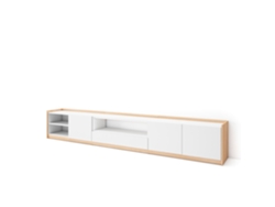 Mueble para TV, 310x37x50cm, para televisores de hasta 80'', color blanco y roble claro.