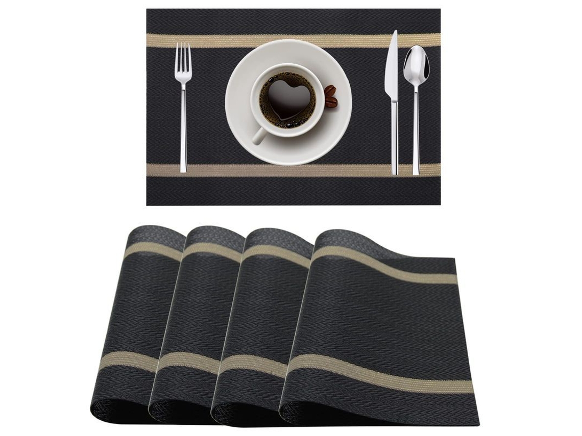 2026-33814-set De 4 Manteles De Mesa Tejidos De Plástico Resistente Al Calor, Antideslizante Y Lavable (negro)