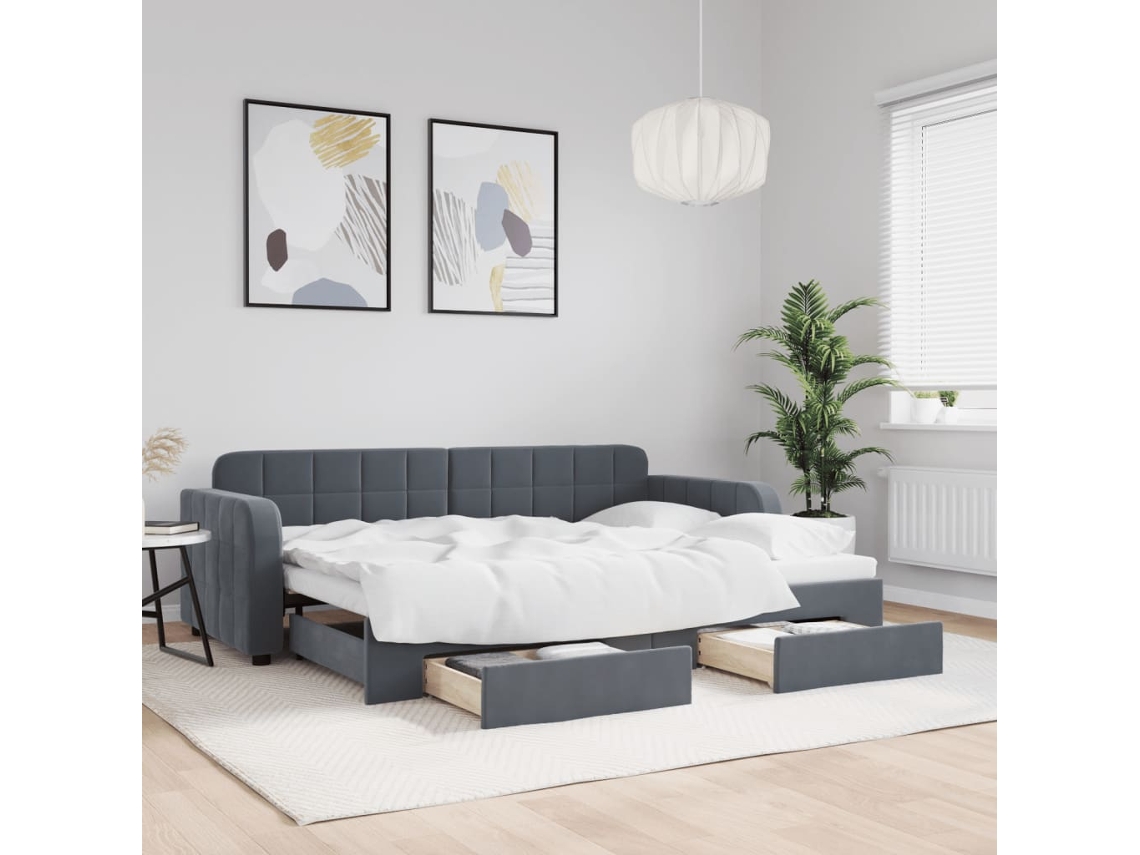 Sofá Cama Nido Con Cajones Terciopelo Gris Oscuro 80x200 Cm
