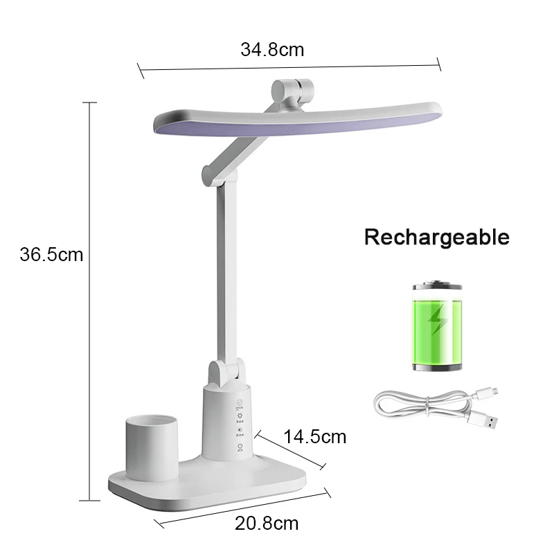 Lámpara de escritorio LED (recargable 3600 mAh): suave para los ojos, controlada táctilmente, intensidad ajustable y recargable por USB.
